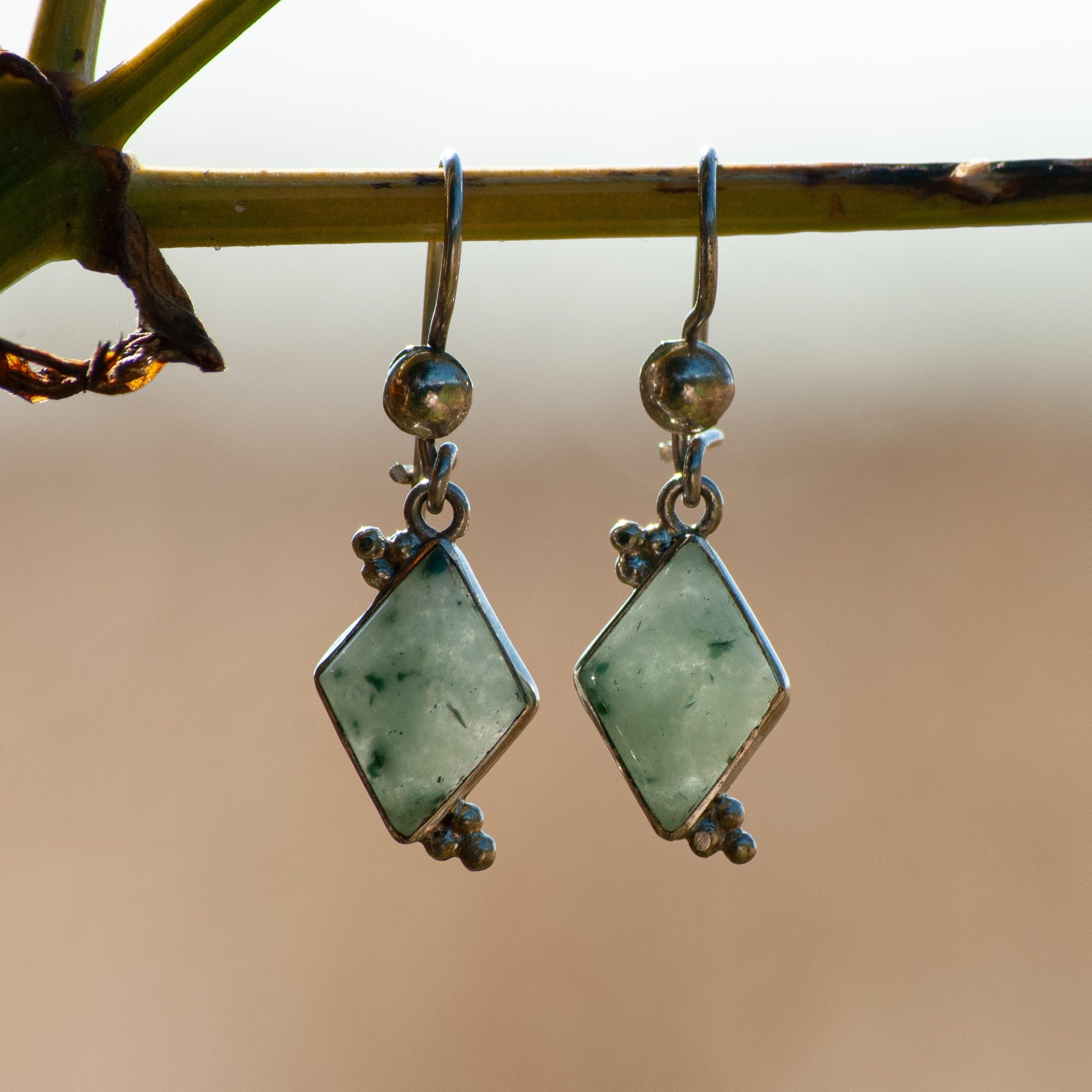 Moss Diamond Jade Dangle Earrings