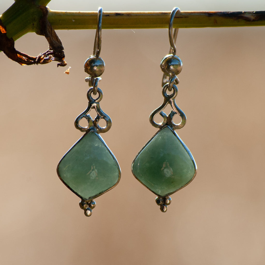 Light Green Pear Spiral Jade Dangle Earrings