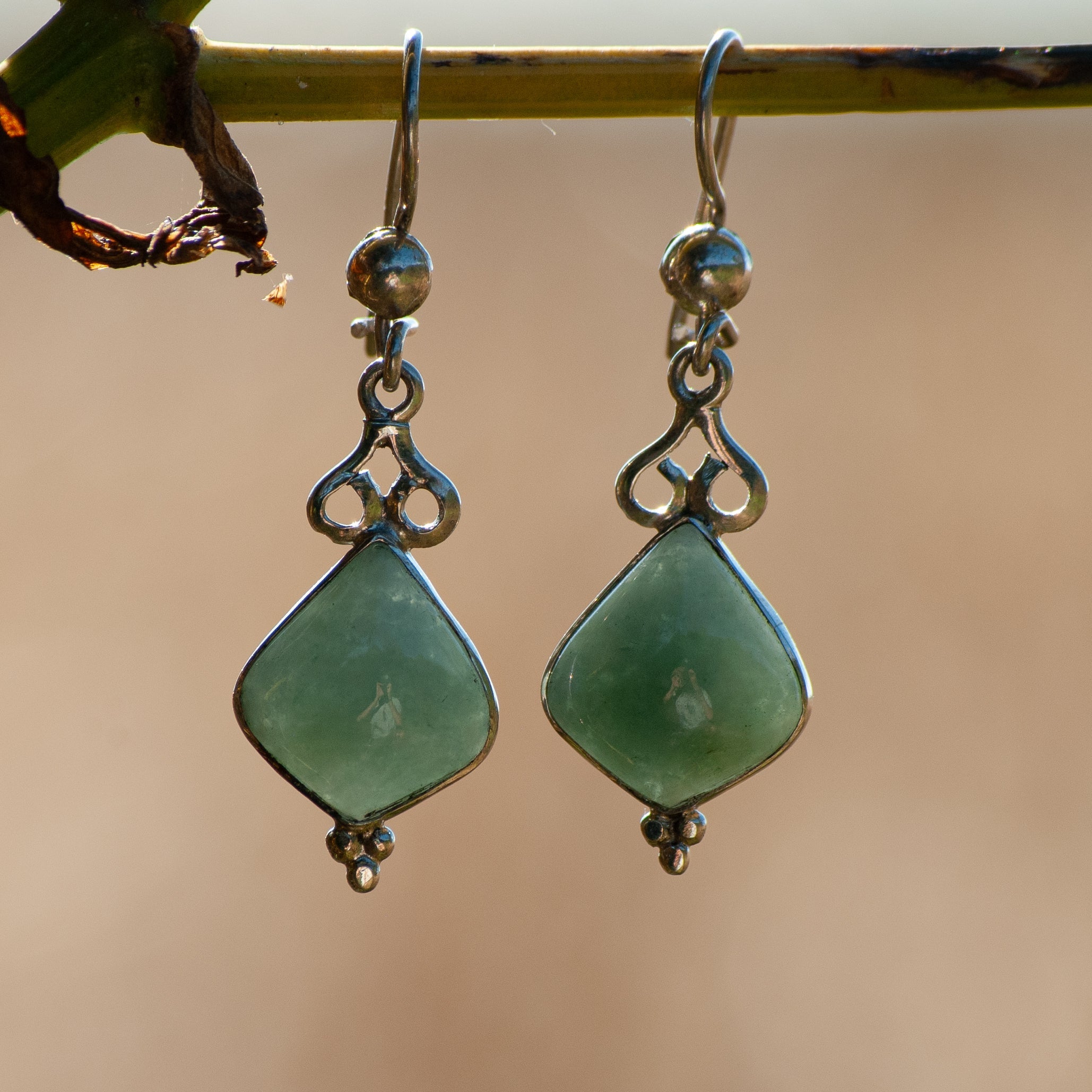 Light Green Pear Spiral Jade Dangle Earrings