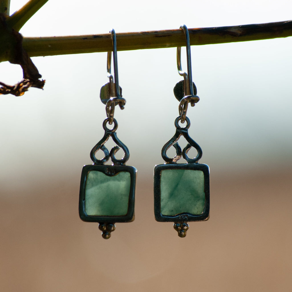 Square Jade Dangle Earrings