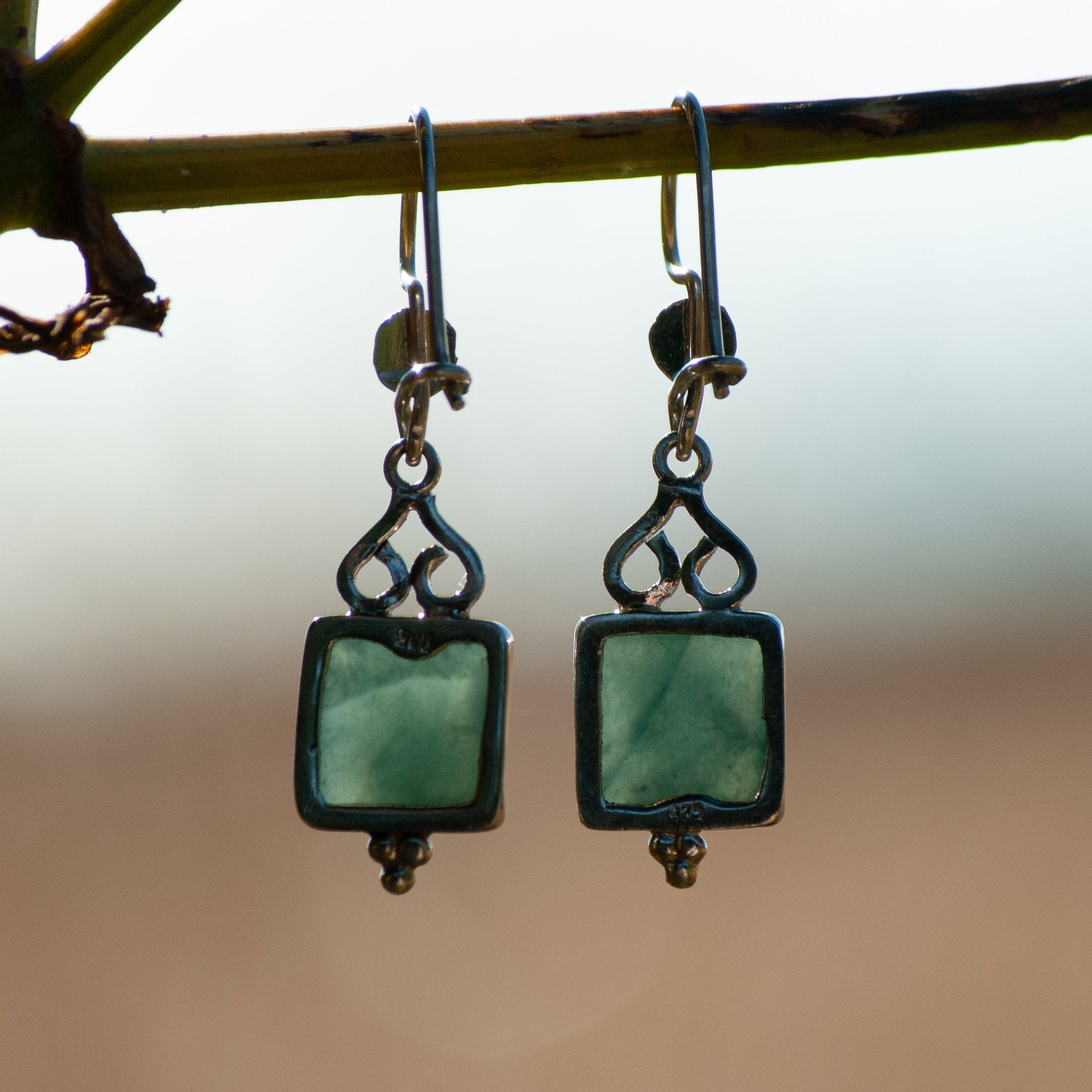 Square Jade Dangle Earrings