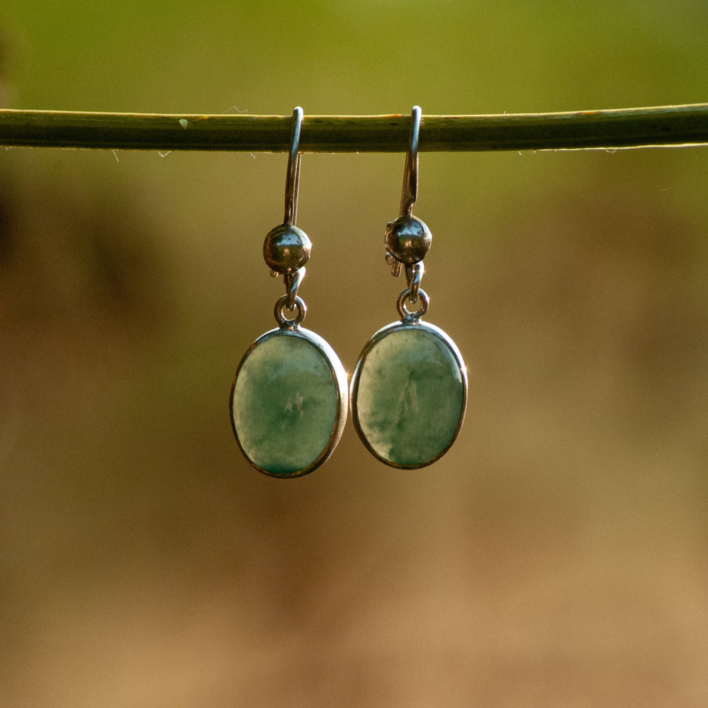 Oval Jade Dangle Earrings