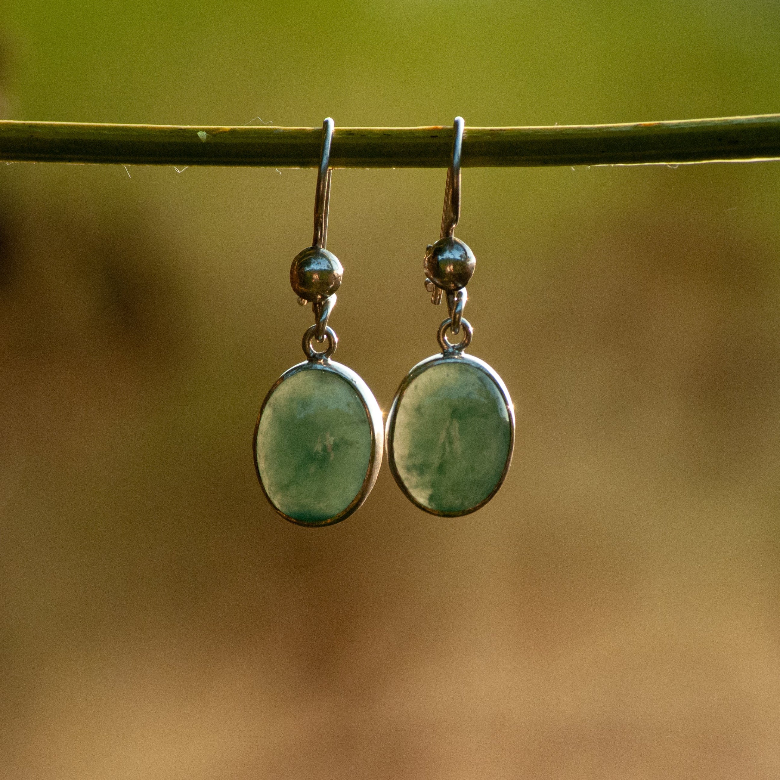 Oval Jade Dangle Earrings
