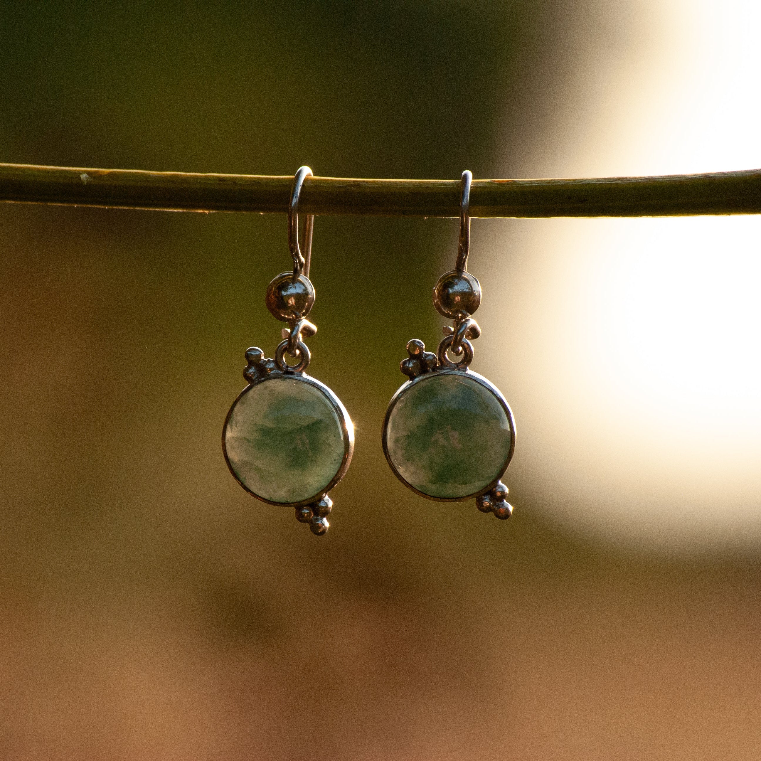 Circle Beaded Jade Dangle Earrings