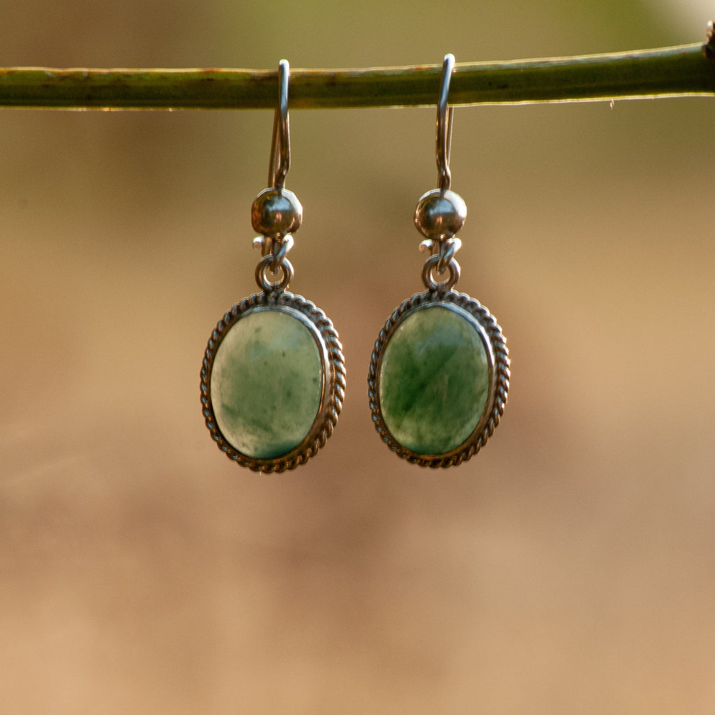 Oval Lasso Jade Dangle Earrings