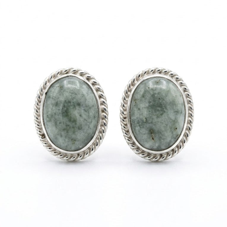 Light Green Oval Lasso Jade Stud Earrings