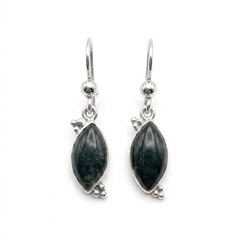 Guatemalan Jade Leafcut Beaded Dangle Earrings 