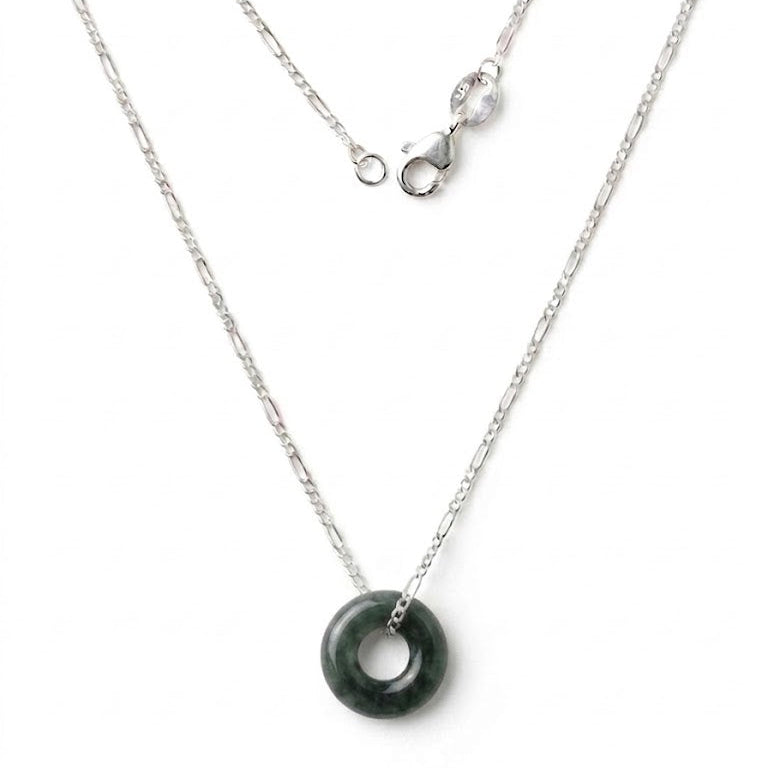 Guatemalan green apple jadeite hoop necklace with sterling silver chain and clasp
