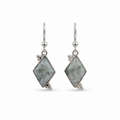 Pair of earrings with moss jade on a white background