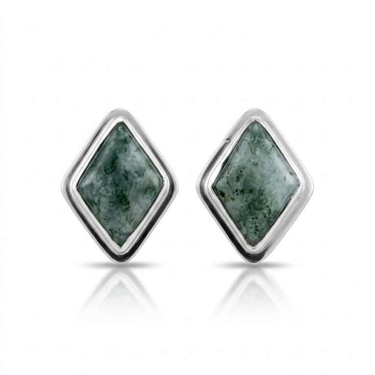 moss jade stud earrings against a white studio background 