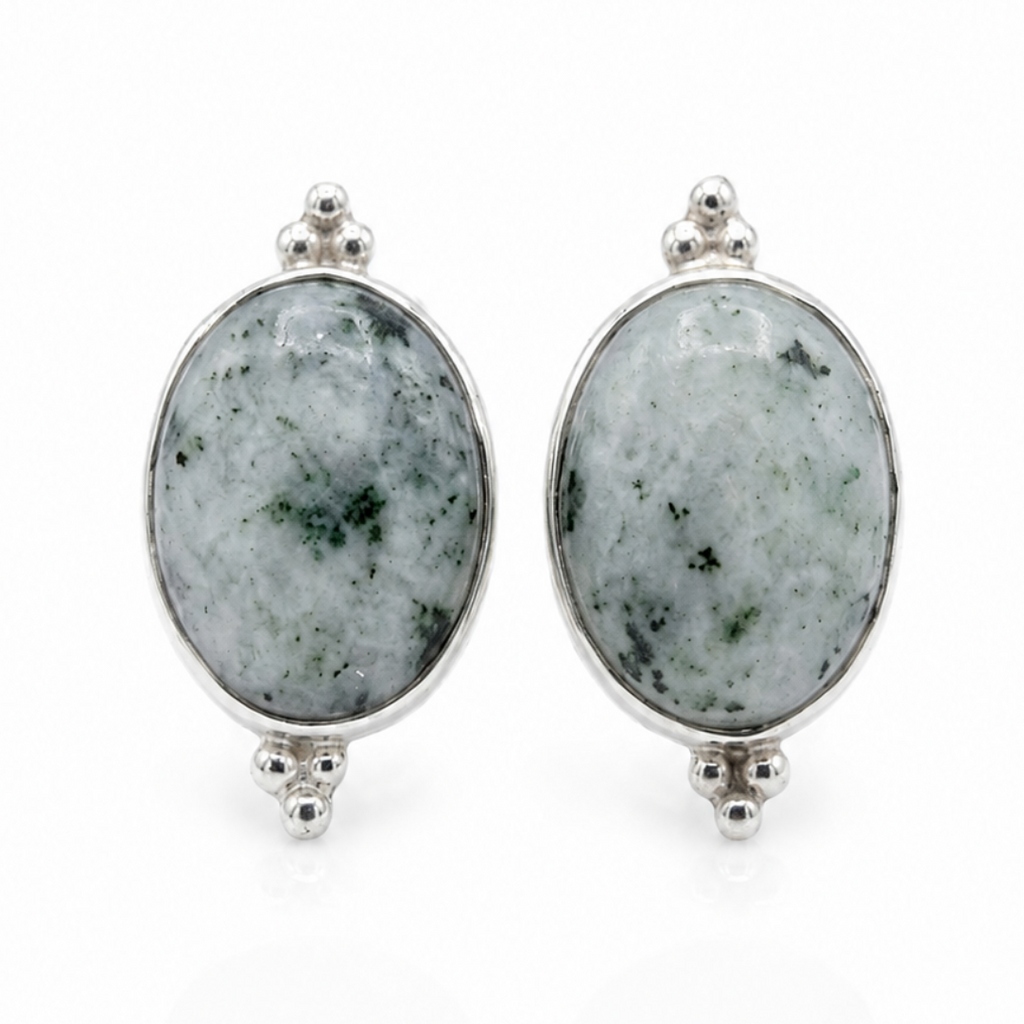 Moss Jade Earrings against white studio background 