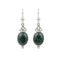 Pair of oval jade earrings with sterling silver