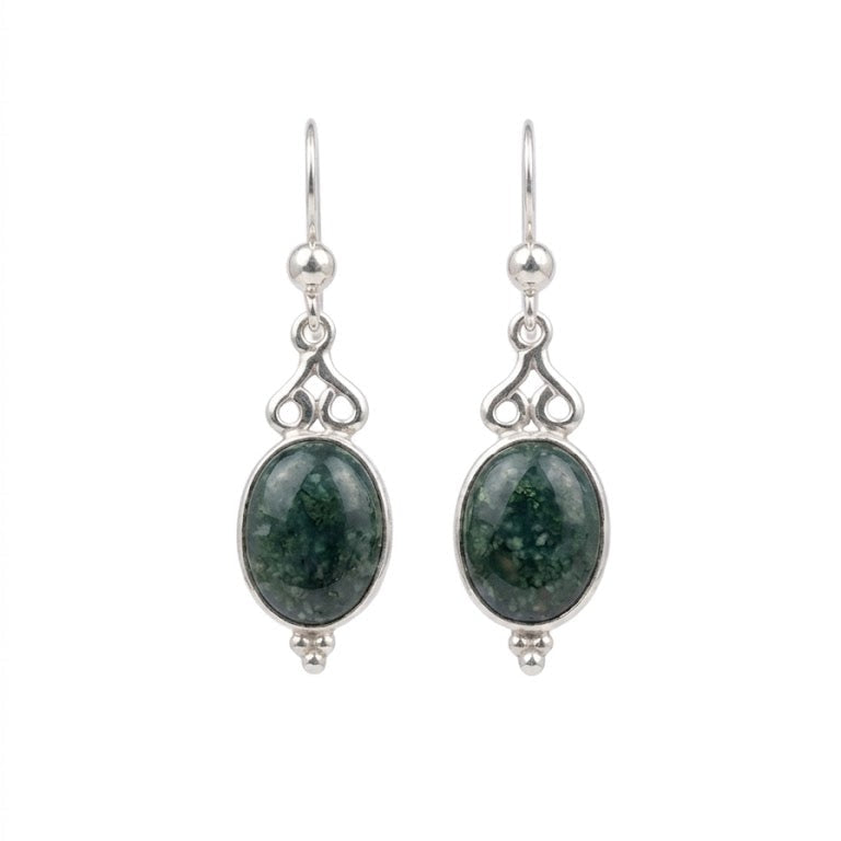 Pair of oval jade earrings with sterling silver