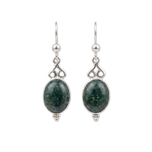 Pair of oval jade earrings with sterling silver
