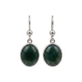 Pair of silver earrings with jade stones on a white background